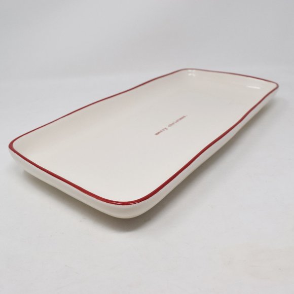 Rae Dunn Merry Christmas Platter Red Trim Type New - Picture 3 of 11
